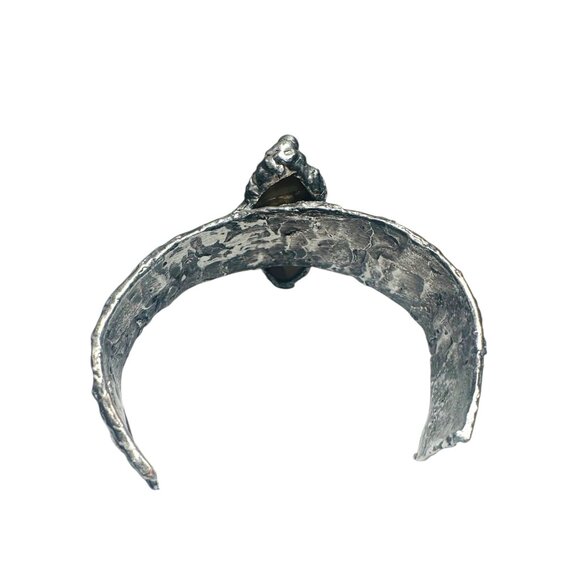 Handcrafted Brutalist Silver Bracelet W Tigers Eye Cabochon Stone Adjustable Fit - Picture 10 of 13